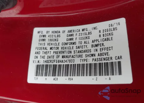 2017 Honda Accord Sport from USA, damaged, VIN 1HGCR2F58HA047933